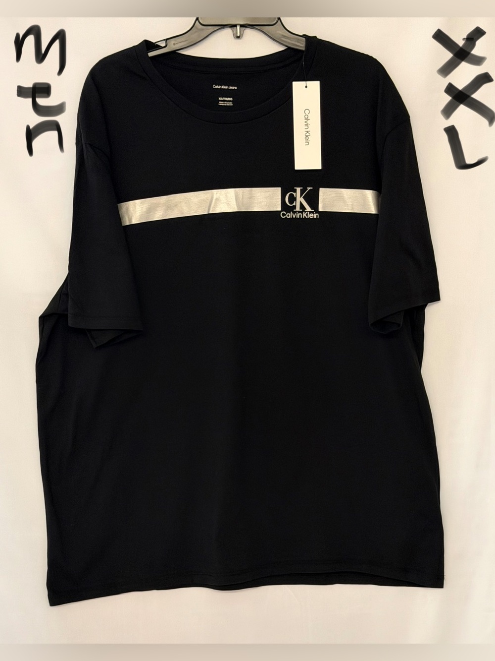 Calvin Klein Black Short-Sleeve Tee with Silver Chest Stripe and cK Logo